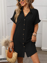Button Down Short Sleeve Mini Dress