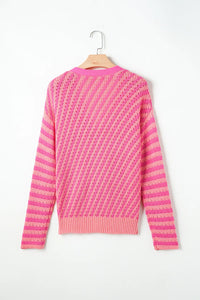Striped V-Neck Button Up Cardigan