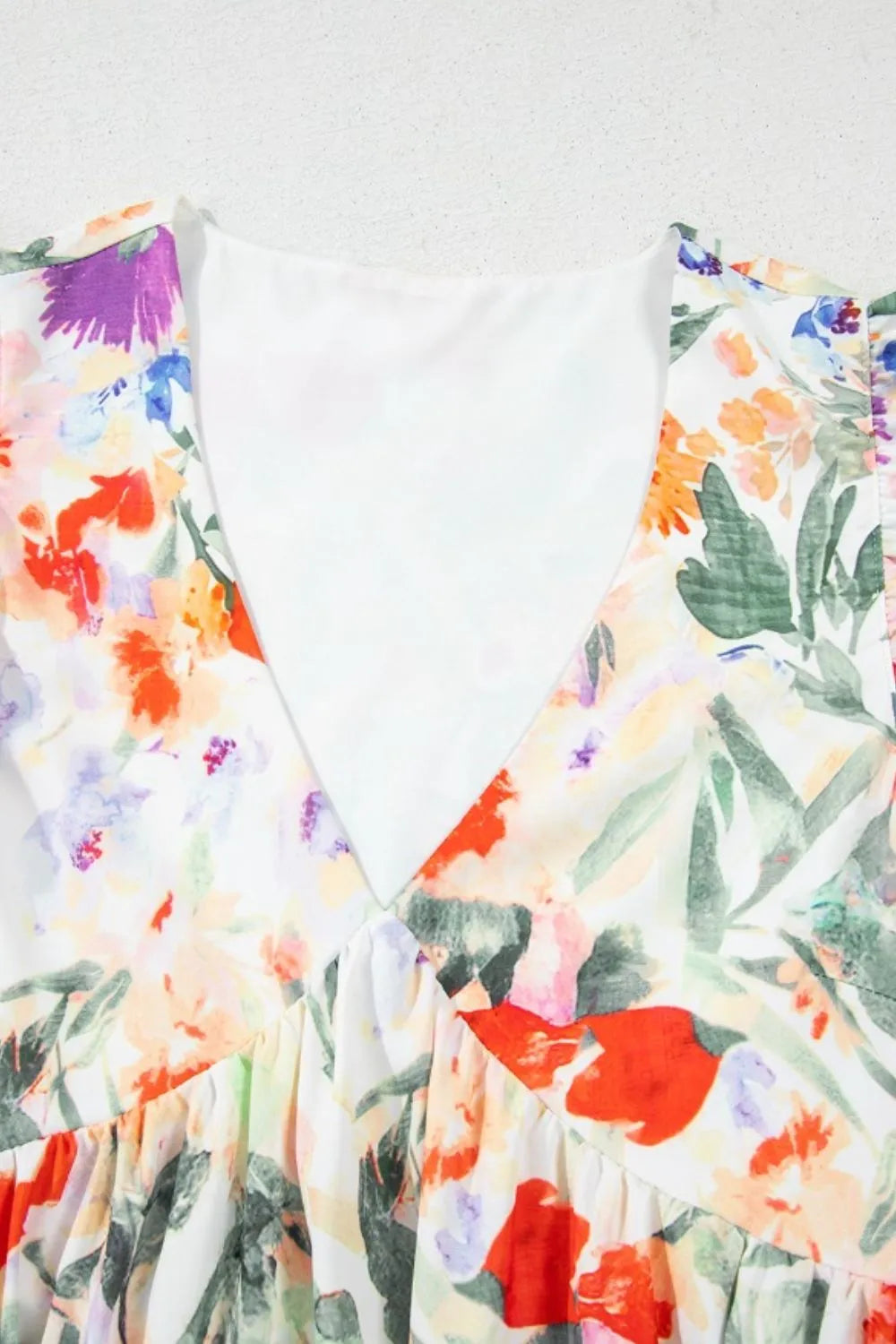 Floral Double Ruffle Sleeve V Neck Mini Dress