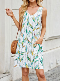 Printed V-Neck Sleeveless Mini Dress with Pockets