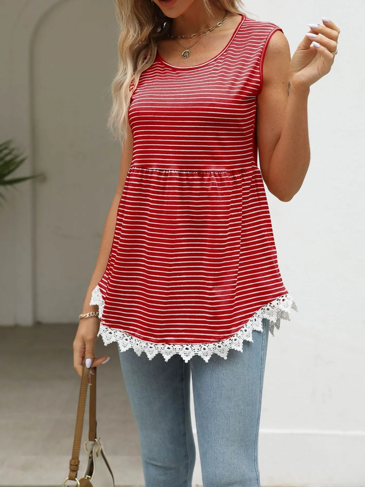 Lace Trim Sleeveless Babydoll Tank Top