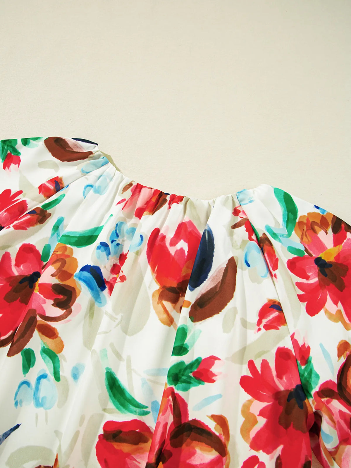 Floral Print Puffy Half Sleeve Blouse