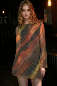 Tie Dye Print Long Sleeve Bodycon Mini Dress