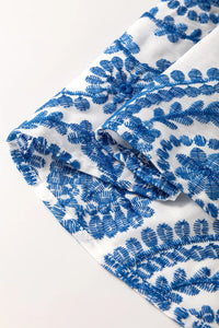 Boho Print Ruffled Cap Sleeve Crew Neck Blouse