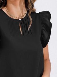 Ruffle Cap Sleeve Round Neck Blouse