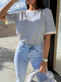 Striped Round Neck Short Sleeve T-Shirt