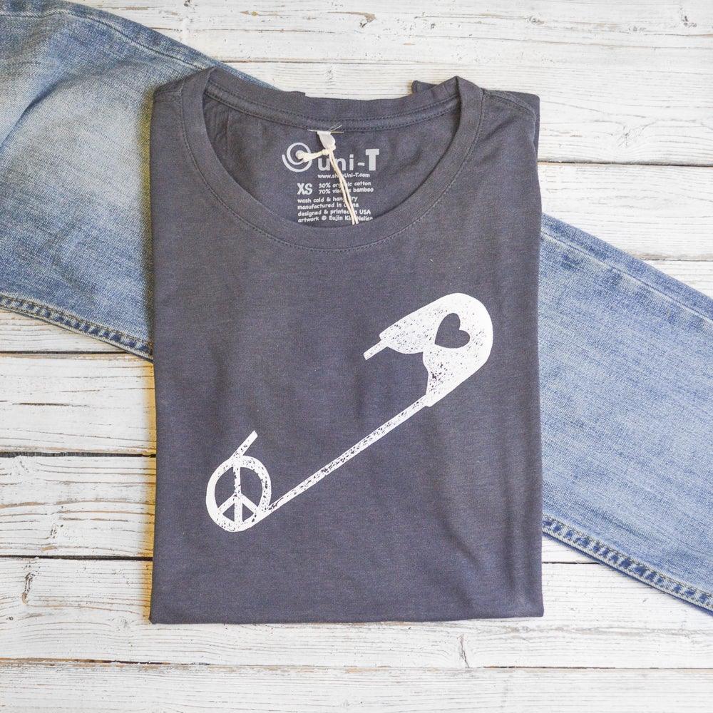 "Safety Pin" Peace & Love T-Shirt for Women