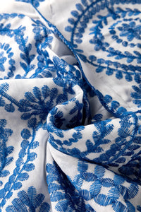 Boho Print Ruffled Cap Sleeve Crew Neck Blouse