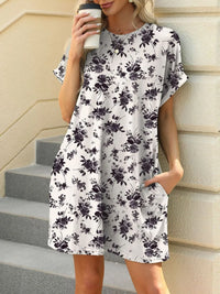 Printed Round Neck Short Sleeve Mini Dress