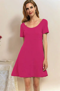 Round Neck Short Sleeve Flared Summer Dress