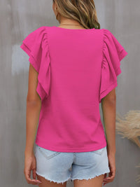 FAM-FAM Round Neck Flounce Sleeve Blouse