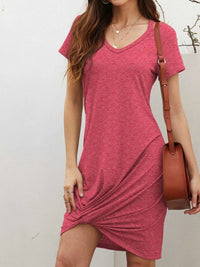V-Neck Twisted Knot T-Shirt Dress
