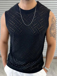 Men's Round Neck Sleeveless Eyelet Knit Top