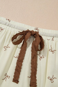 Bow Print Lace Drawstring Casual Shorts