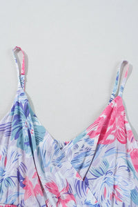 Floral Spaghetti Strap Surplice Neck Shirred Waist Mini Dress