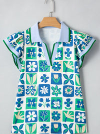 Floral Print Collared Blouse with Flutter Sleeves