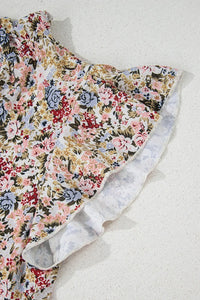 Floral Print Ruffle Cap Sleeve Blouse