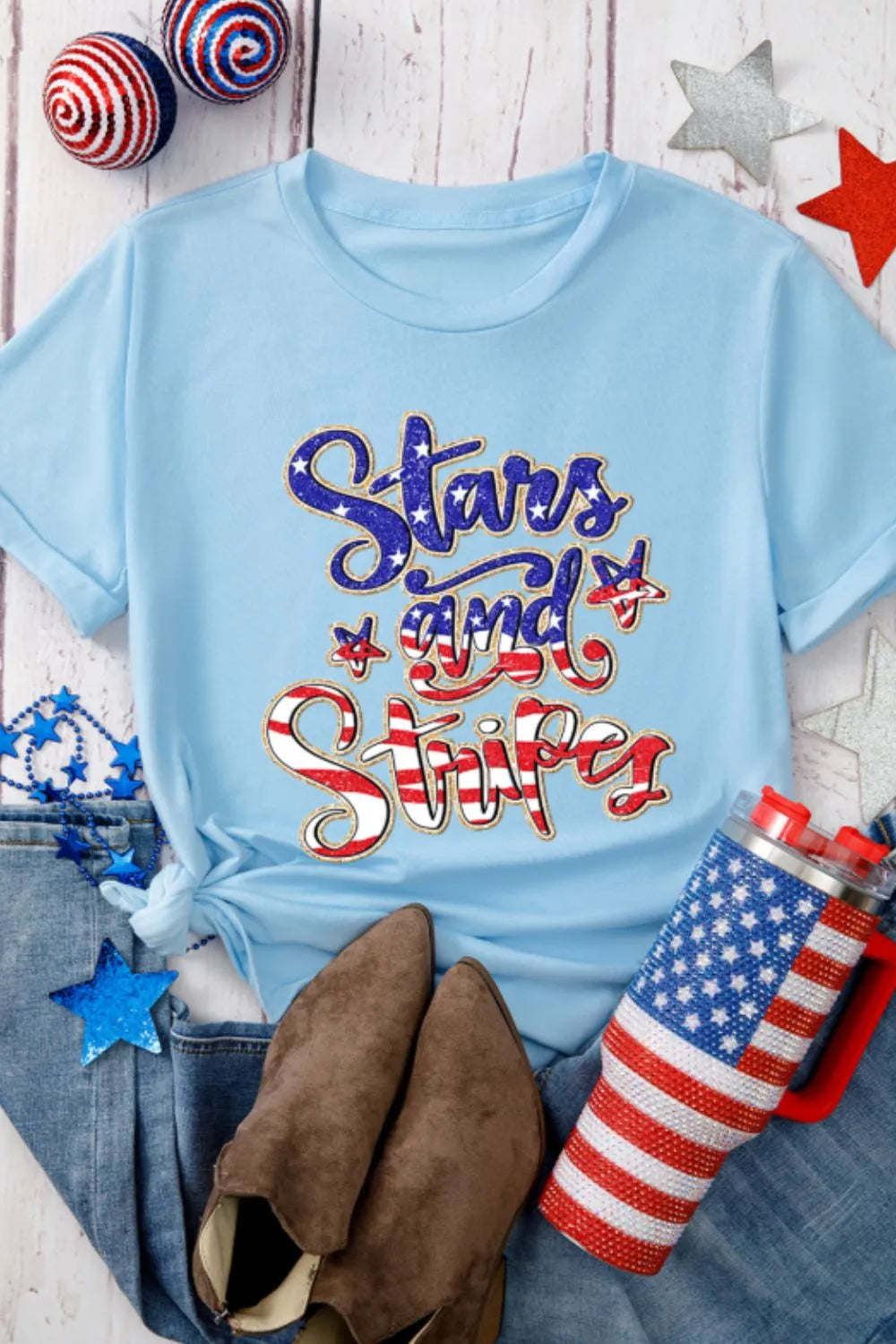 Stars and Stripes Patriotic Graphic T-Shirt