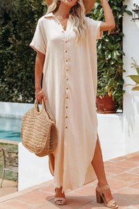 Button Down Short Sleeve Midi Shirt Dress