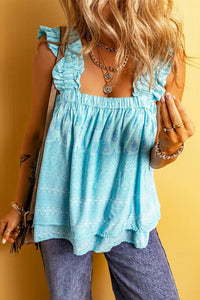 Printed Ruffled Wide Straps Tank