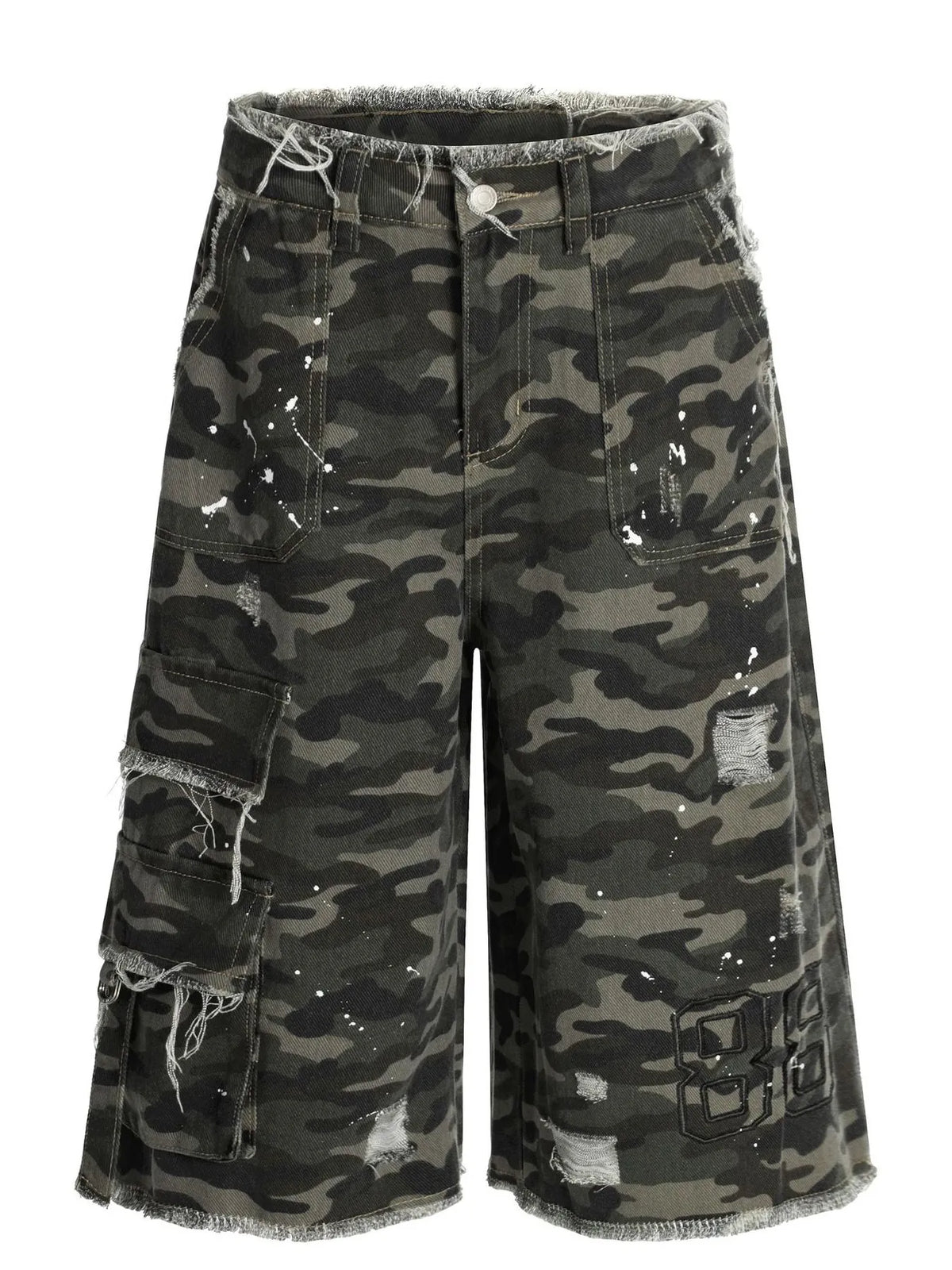 Men's Distressed Camouflage Demin Shorts