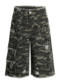 Men's Distressed Camouflage Demin Shorts