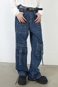 Men's Mid Rise Jeans with Cargo Pockets
