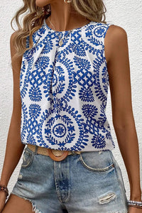 Printed Crew Neck Sleeveless Top