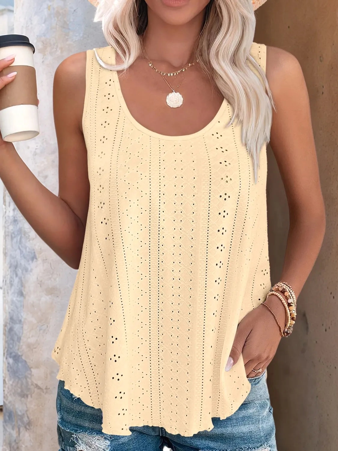 Eyelet Scoop Neck Tank
