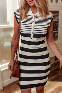 Striped Cap Sleeve Bodycon Sweater Dress