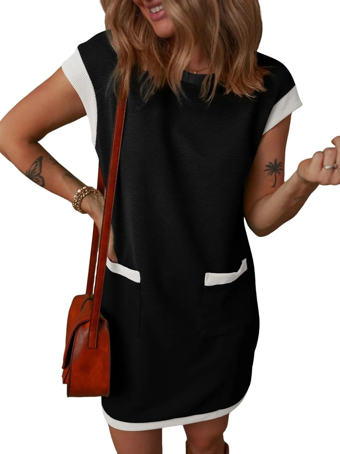 Round Neck Cap Sleeve Mini Dress