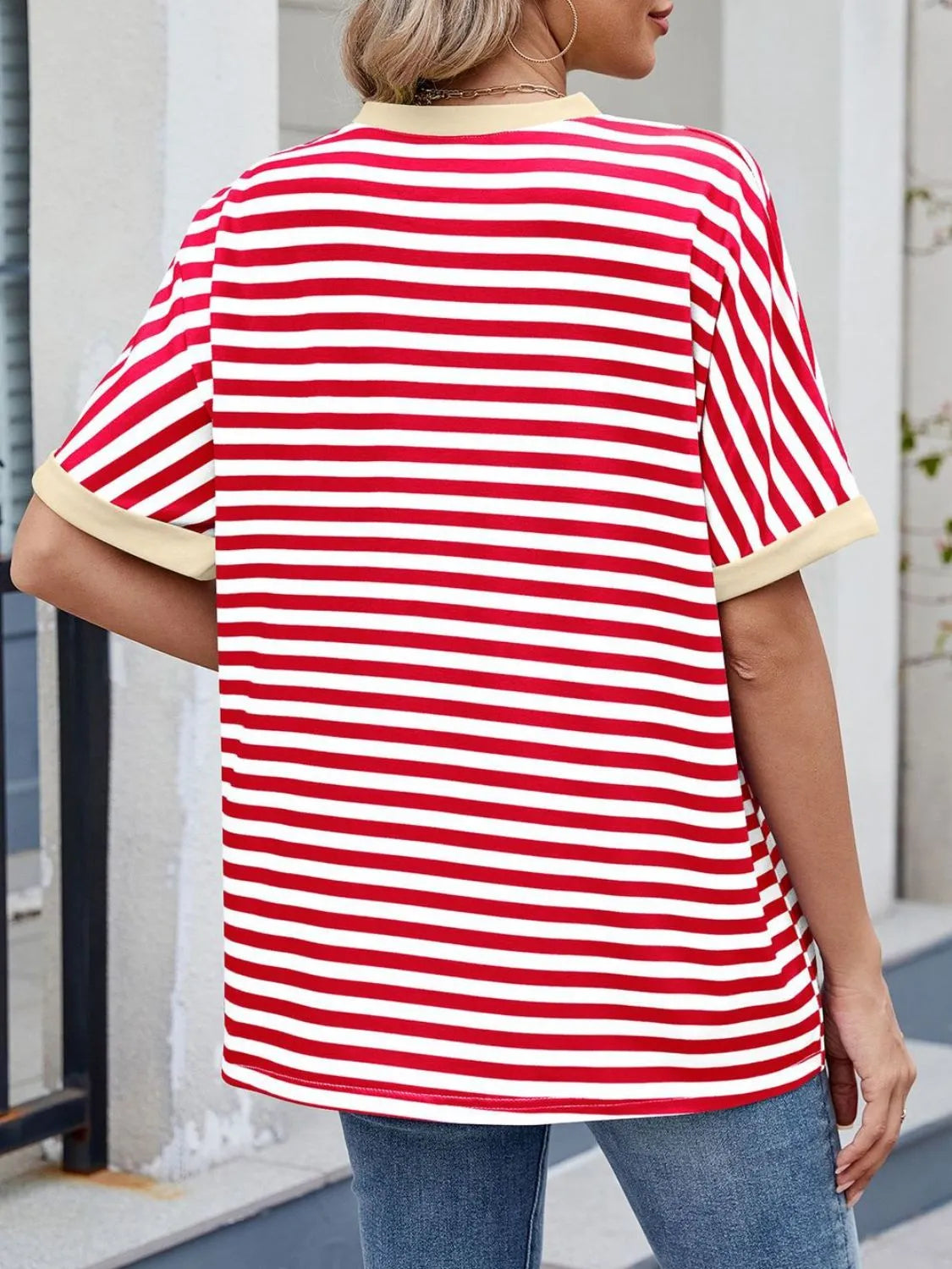 Striped Round Neck Half Sleeve T-Shirt