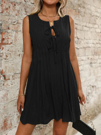Tied Front Pleated Sleeveless Mini Dress