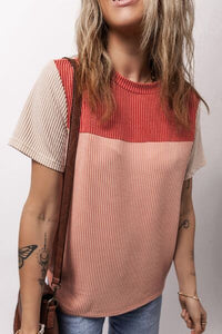Color Block Round Neck Short Sleeve T-Shirt