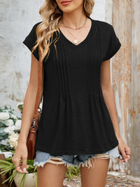 Casual V-Neck Pleated Front T-Shirt