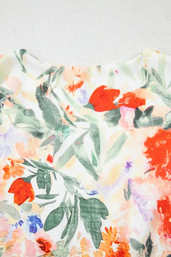 Floral Double Ruffle Sleeve V Neck Mini Dress