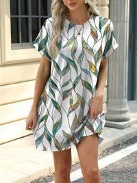 Printed Round Neck Short Sleeve Mini Dress