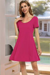 Round Neck Short Sleeve Flared Summer Dress