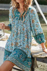 Devine Printed Tie Neck Mini Dress