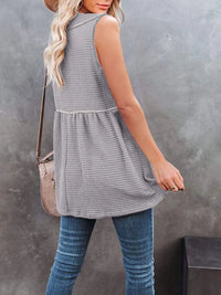 V-Neck Contrast Trim Waffle Knit Tank Top