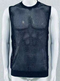 Men's Openwork Round Neck Sleeveless Knit Top