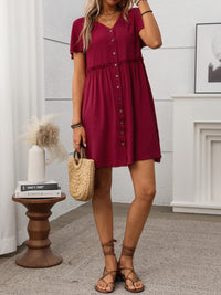 Button Front Flutter Sleeve Dress