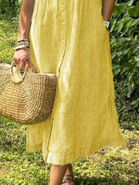Full Size Striped Button-Front Midi Dress Plus Size