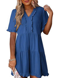 Tiered Notched Short Sleeve Mini Dress