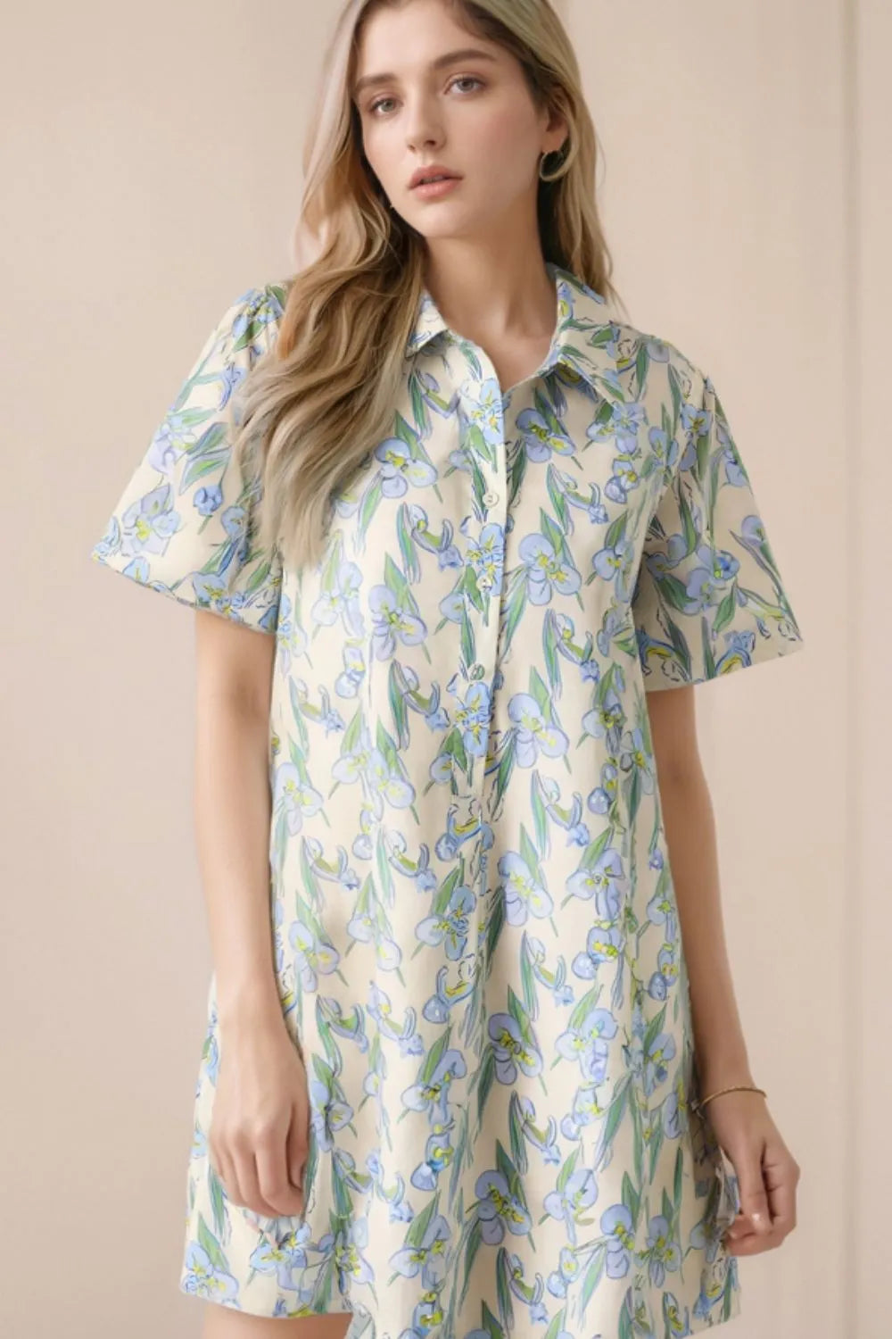 Floral Print Button-Up Shirt Dress