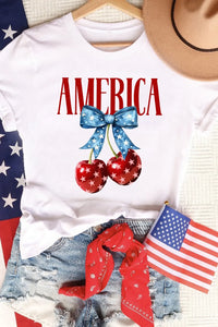 AMERICA Bow Cherry Crewneck T Shirt
