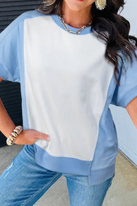 Color Block Exposed Seam Crew Neck T Shirt