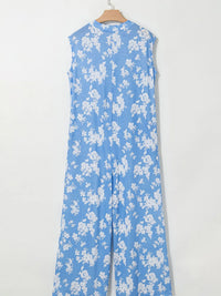Printed Button-Front Wide Leg Jumpsuit