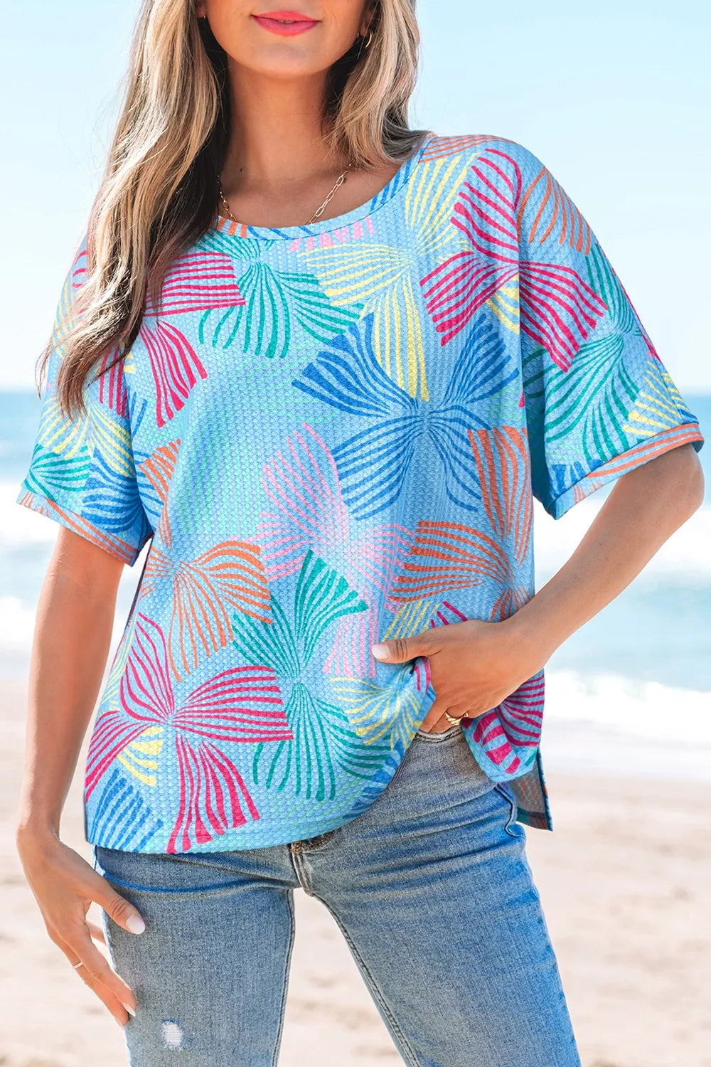 Printed Round Neck Half Sleeve Top