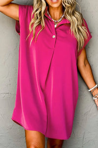 Buttoned Collared Neck Mini Shirt Dress
